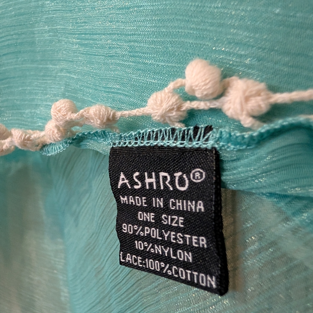 Ashro Turquoise Sheer Wrap with Ivory Accents - Picture 5 of 5